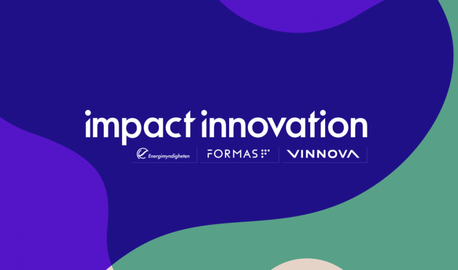 Fem Impact Innovation-program har startat. Logotyp för impacti nnovation på grön och blå platta